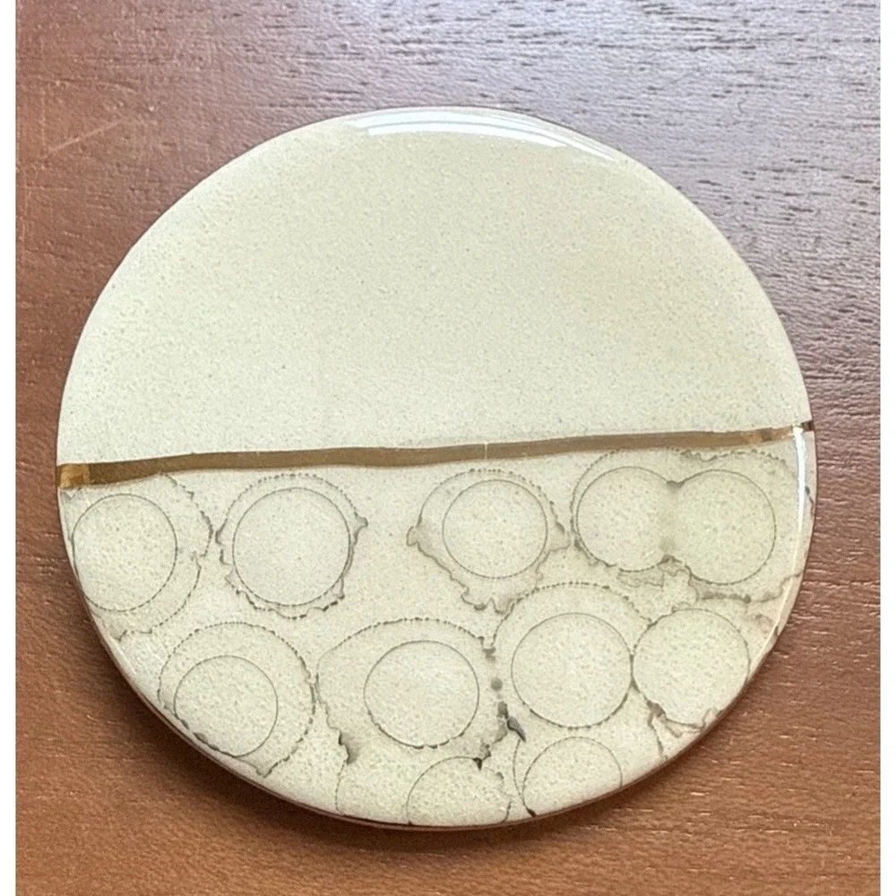 Vintage Mid Century Abstract Modernist Round Enamel on Fiber Brooch Pin